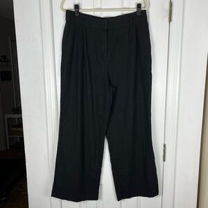 Blue Sol Black High Waist Wide Leg Linen Blend Trouser Pants Sz L Beach Coastal
